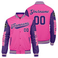 Chaquetas universitarias personalizadas en rosa y morado para hombres & mujeres y jóvenes & Chaquetas tipo Letterman personalizadas