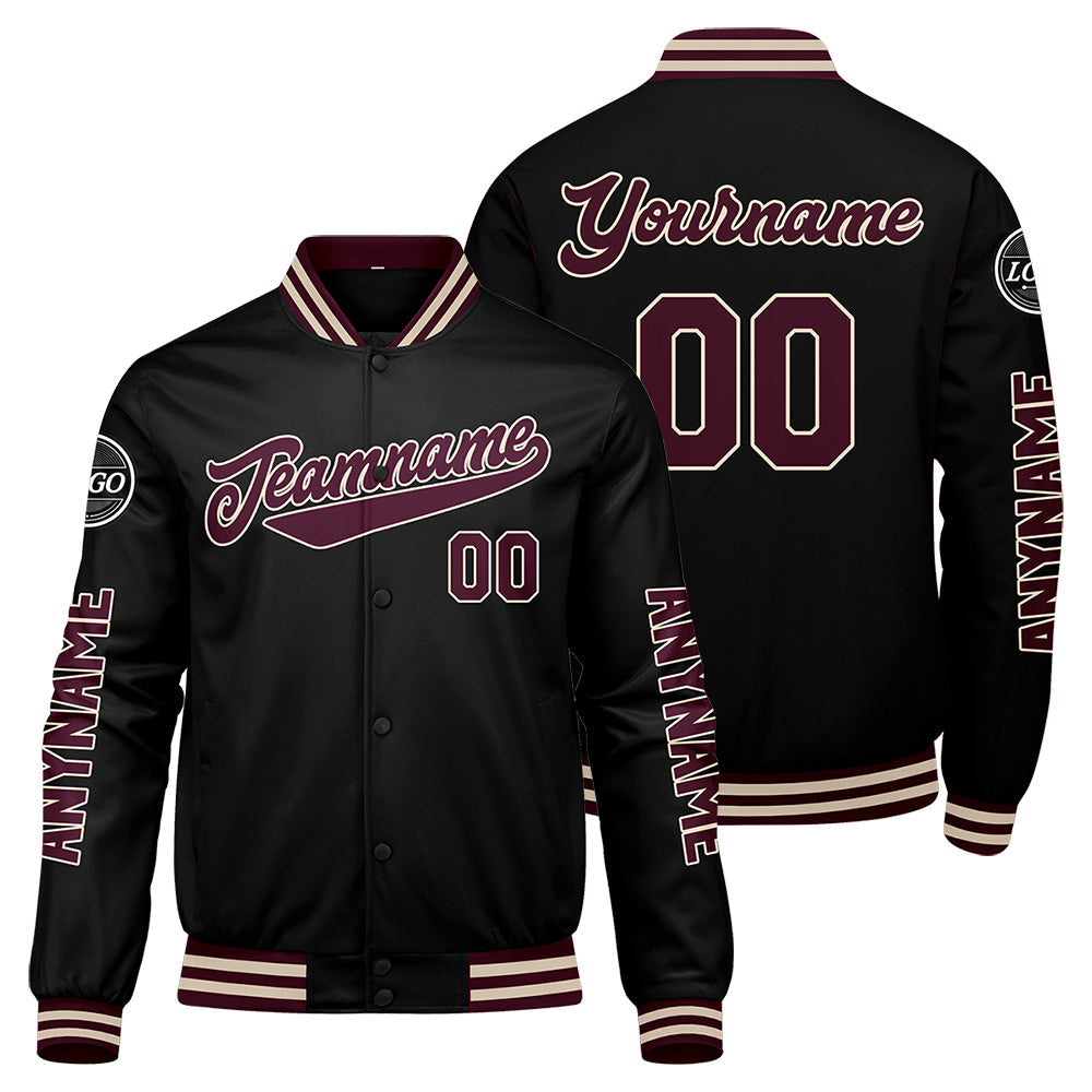 Chaquetas universitarias personalizadas color granate y negro para hombres & mujeres y jóvenes & Chaquetas Letterman personalizadas