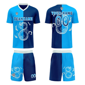 Conjunto personalizado de camiseta de uniforme azul oscuro para niños y adultos