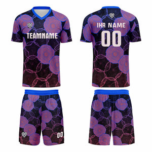 Conjunto personalizado de camiseta de uniforme azul y morado para niños y adultos