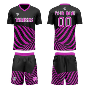 Conjunto personalizado de camiseta de uniforme negra y morada para niños y adultos