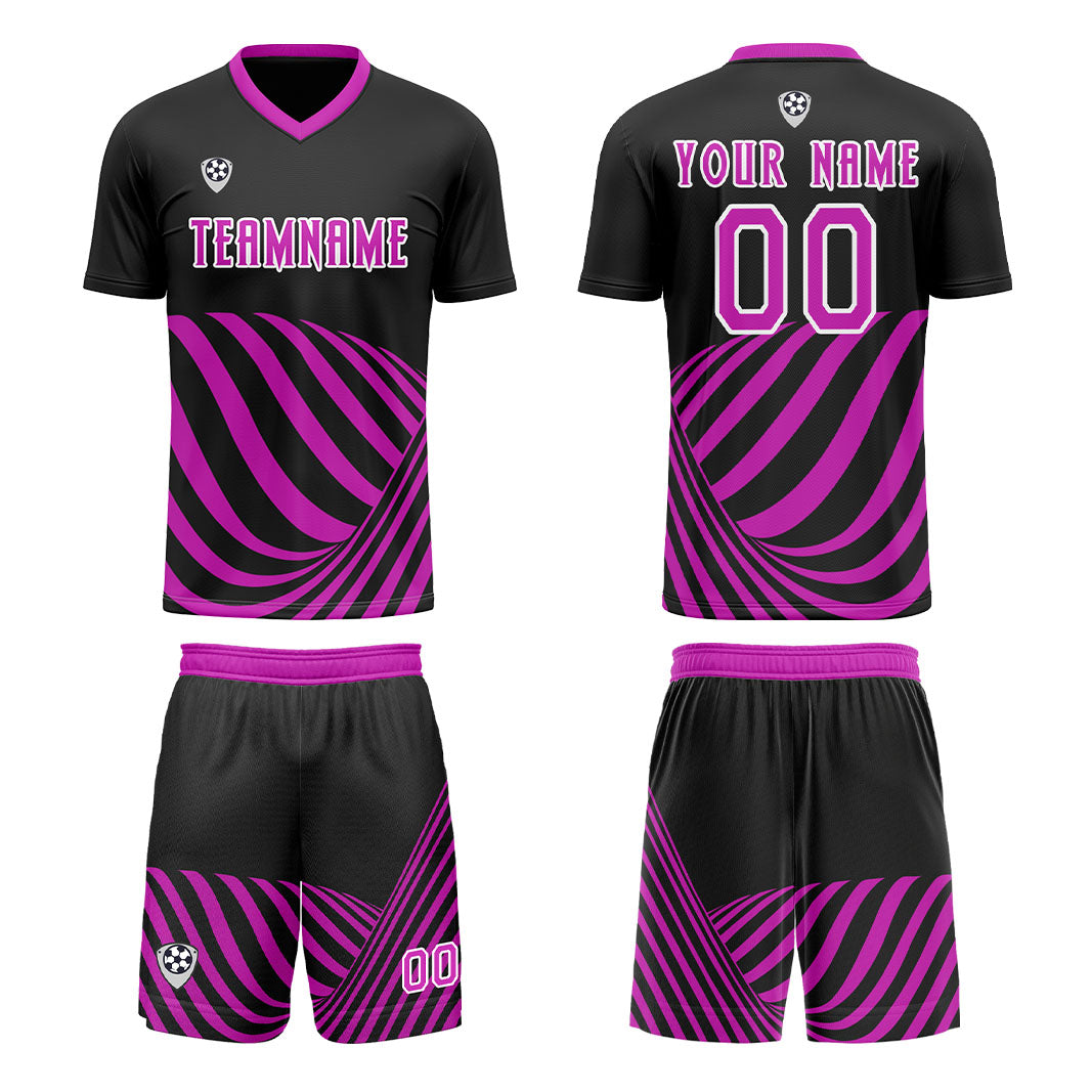 Conjunto personalizado de camiseta de uniforme negra y morada para niños y adultos