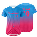 Camiseta de béisbol azul fucsia personalizada con degradado uniformes de equipo con nombre y número