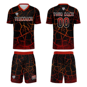 Conjunto personalizado de camiseta de fútbol negra y roja para niños y adultos