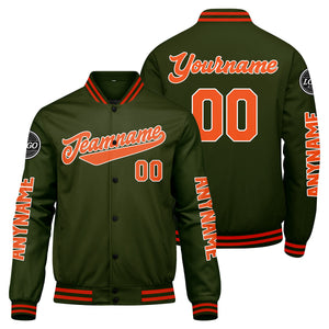 Chaquetas universitarias personalizadas de color verde oliva y naranja para hombres & mujeres y jóvenes & Chaquetas tipo Letterman personalizadas
