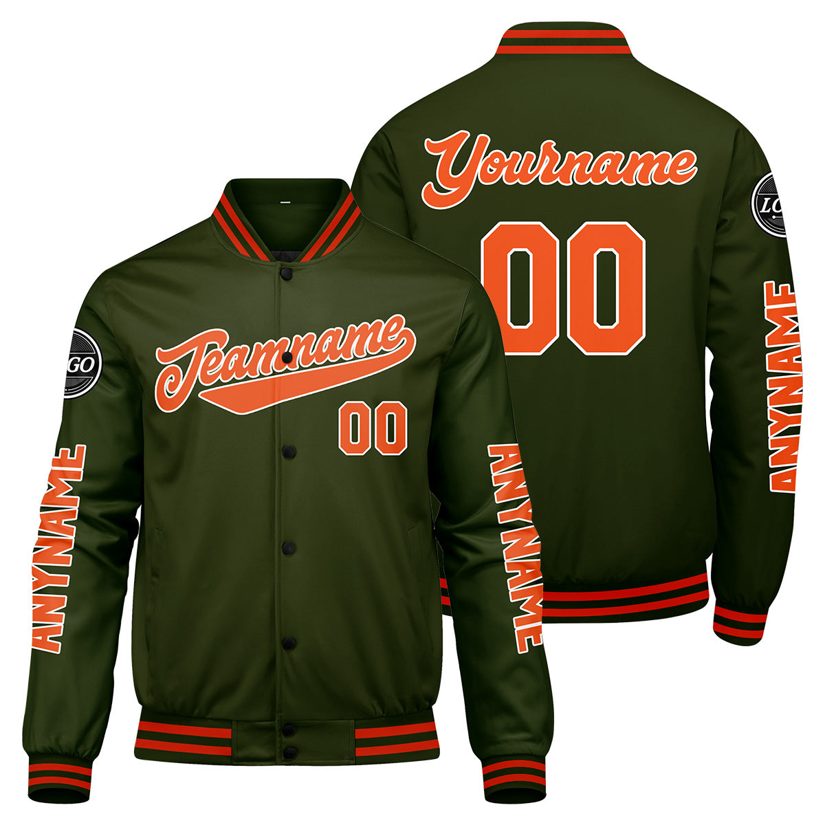 Chaquetas universitarias personalizadas de color verde oliva y naranja para hombres & mujeres y jóvenes & Chaquetas tipo Letterman personalizadas