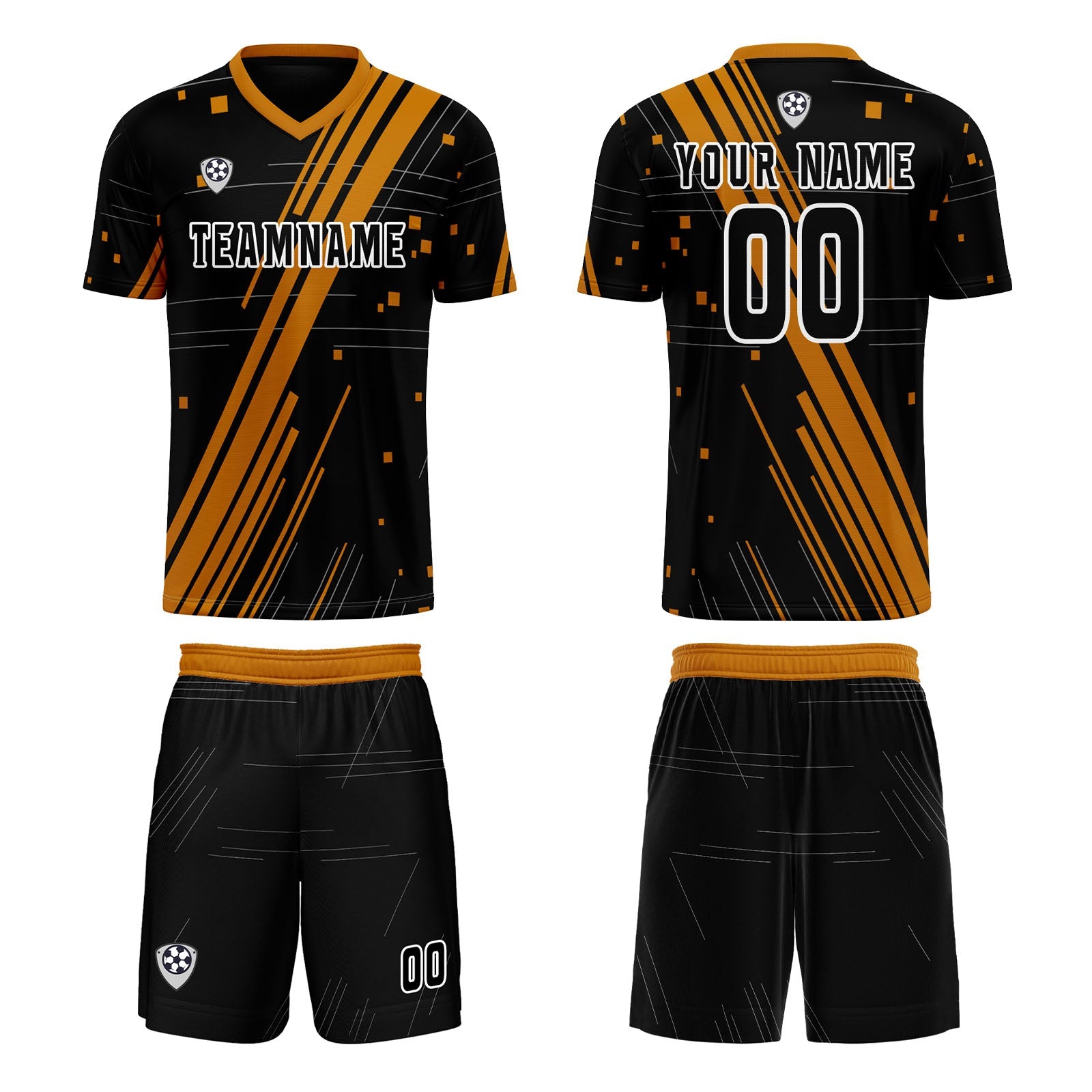Conjunto personalizado de camiseta de uniforme negra y naranja para niños y adultos