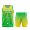 Uniforme de baloncesto personalizado amarillo y verde con tu logotipo-nombre y número impresos