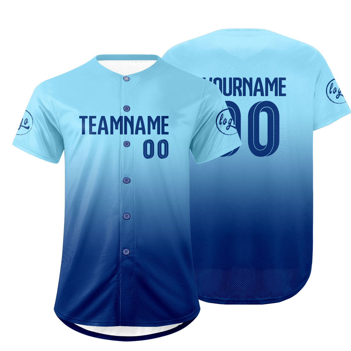 Camiseta de béisbol azul claro personalizada con degradado uniformes de equipo con nombre y número
