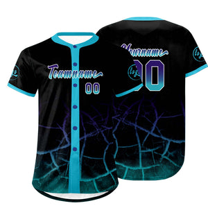 Camiseta de béisbol personalizada negra azul cielo y morada con degradado uniformes de equipo personalizados con nombre y número