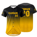 Camiseta de béisbol personalizada negra y amarilla con degradado uniformes de equipo con nombre y número