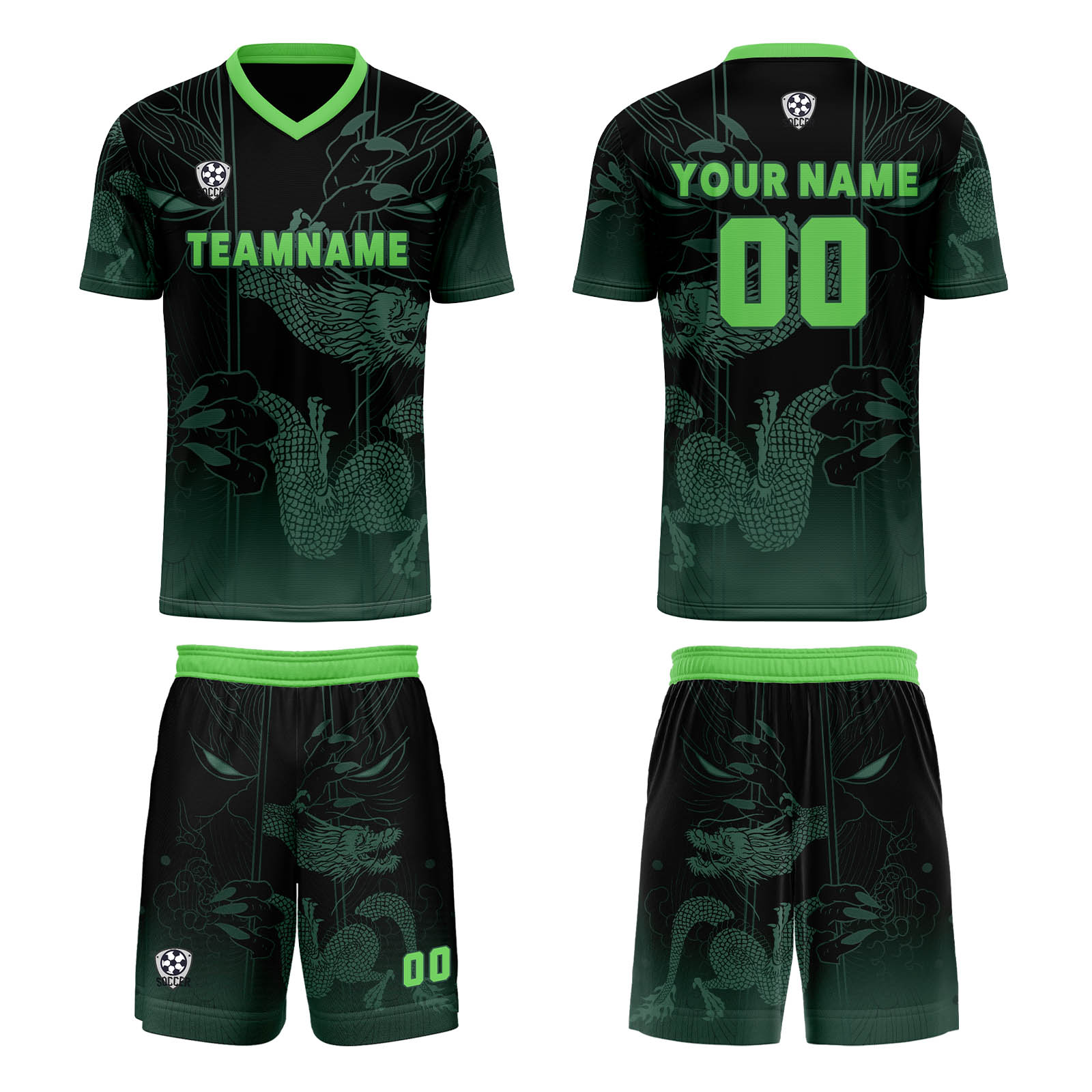 Conjunto personalizado de camiseta de uniforme verde claro azul para niños y adultos