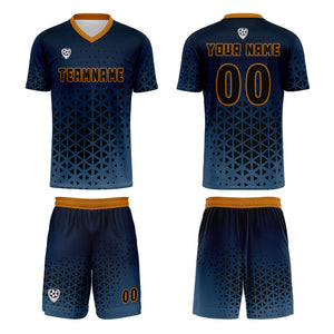 Conjunto personalizado de camiseta de uniforme azul y naranja para niños y adultos