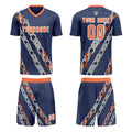 Conjunto personalizado de camiseta de uniforme azul y naranja para niños y adultos