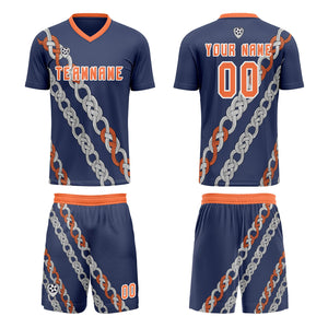 Conjunto personalizado de camiseta de uniforme azul y naranja para niños y adultos