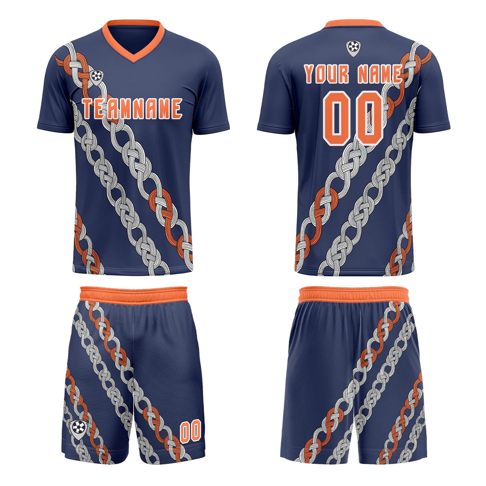 Conjunto personalizado de camiseta de uniforme azul y naranja para niños y adultos