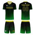 Conjunto personalizado de camiseta de uniforme verde y amarillo para niños y adultos