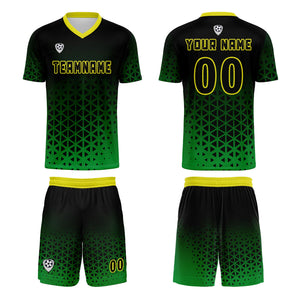 Conjunto personalizado de camiseta de uniforme verde y amarillo para niños y adultos