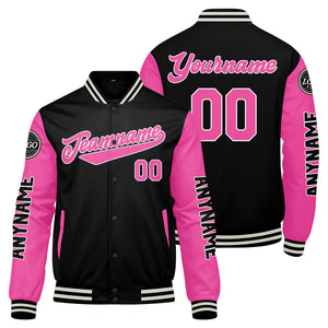 Chaquetas universitarias personalizadas en negro y rosa para hombres & mujeres y jóvenes & Chaquetas Letterman personalizadas