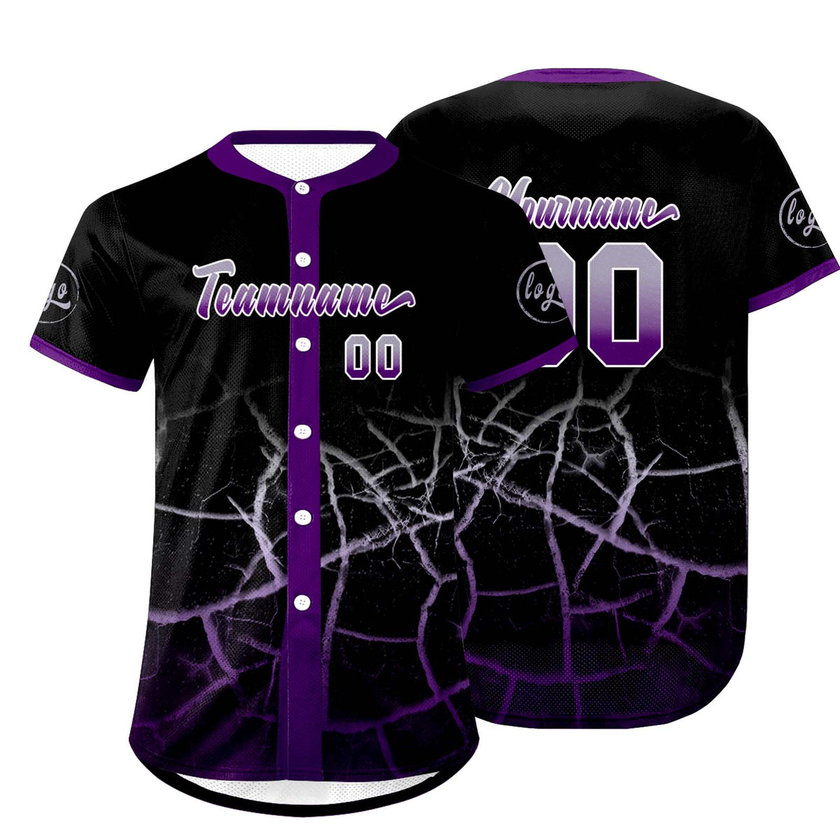 Camiseta de béisbol personalizada negra morada y gris con degradado uniformes de equipo personalizados con nombre y número