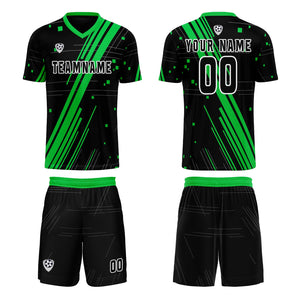 Conjunto personalizado de camiseta de uniforme negra y verde para niños y adultos