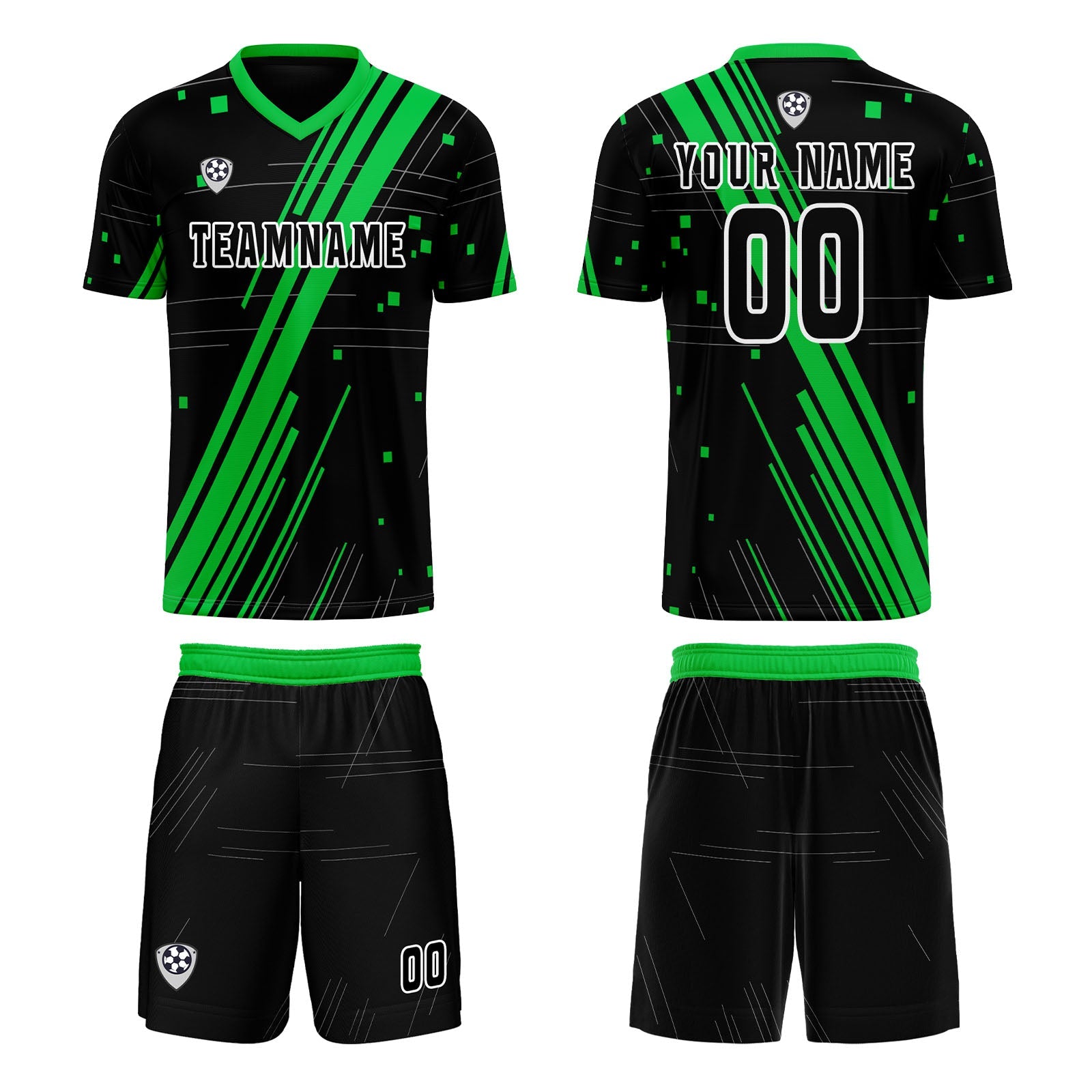 Conjunto personalizado de camiseta de uniforme negra y verde para niños y adultos