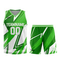 Uniforme de baloncesto personalizado verde y blanco con tu logotipo-nombre y número impresos