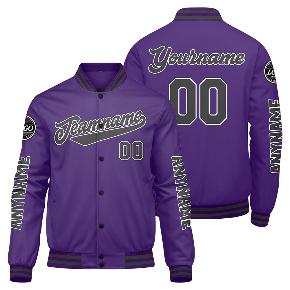 Chaquetas universitarias personalizadas en color morado y gris para hombres & mujeres y jóvenes & Chaquetas Letterman personalizadas