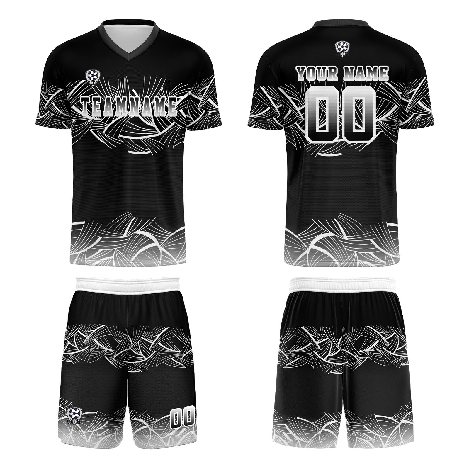 Conjunto personalizado de camiseta de fútbol negra y gris para niños y adultos