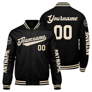Chaquetas universitarias personalizadas en color negro y crema para hombres & mujeres y jóvenes & Chaquetas Letterman personalizadas
