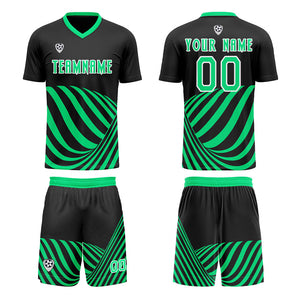 Conjunto personalizado de camiseta de uniforme negra y verde para niños y adultos