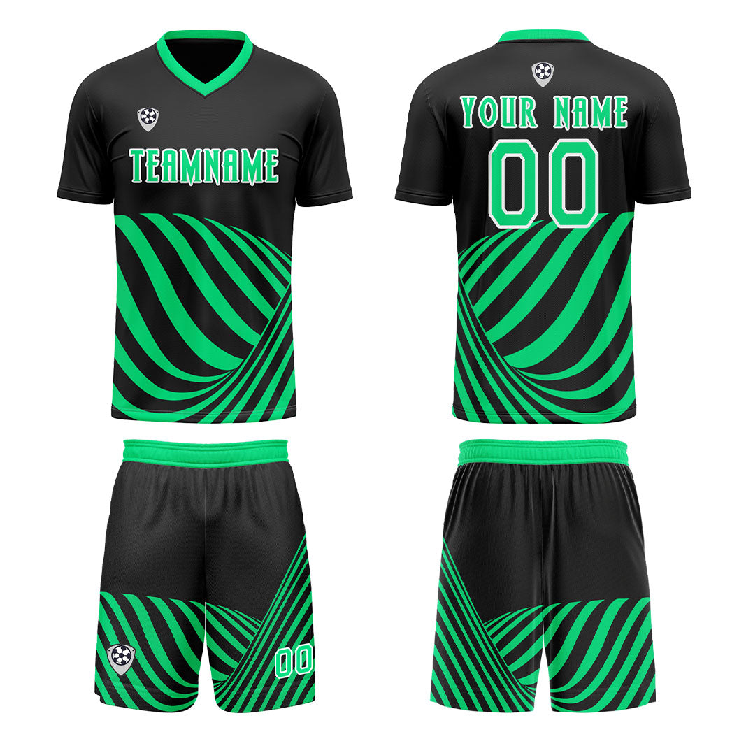 Conjunto personalizado de camiseta de uniforme negra y verde para niños y adultos