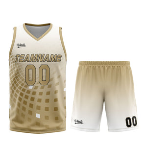 Uniforme de baloncesto personalizado en blanco y marrón con tu logotipo-nombre y número impresos