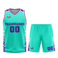 Uniforme de baloncesto personalizado color púrpura cian con tu logotipo-nombre y número impresos