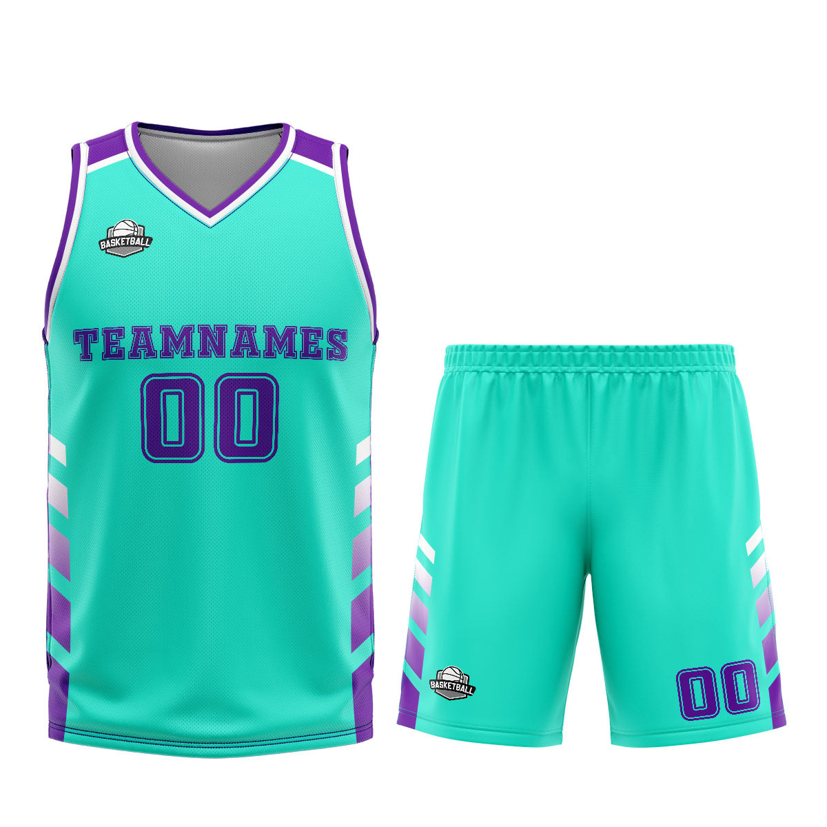 Uniforme de baloncesto personalizado color púrpura cian con tu logotipo-nombre y número impresos