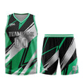 Uniforme de baloncesto personalizado en negro-verde y gris con tu logotipo-nombre y número impresos