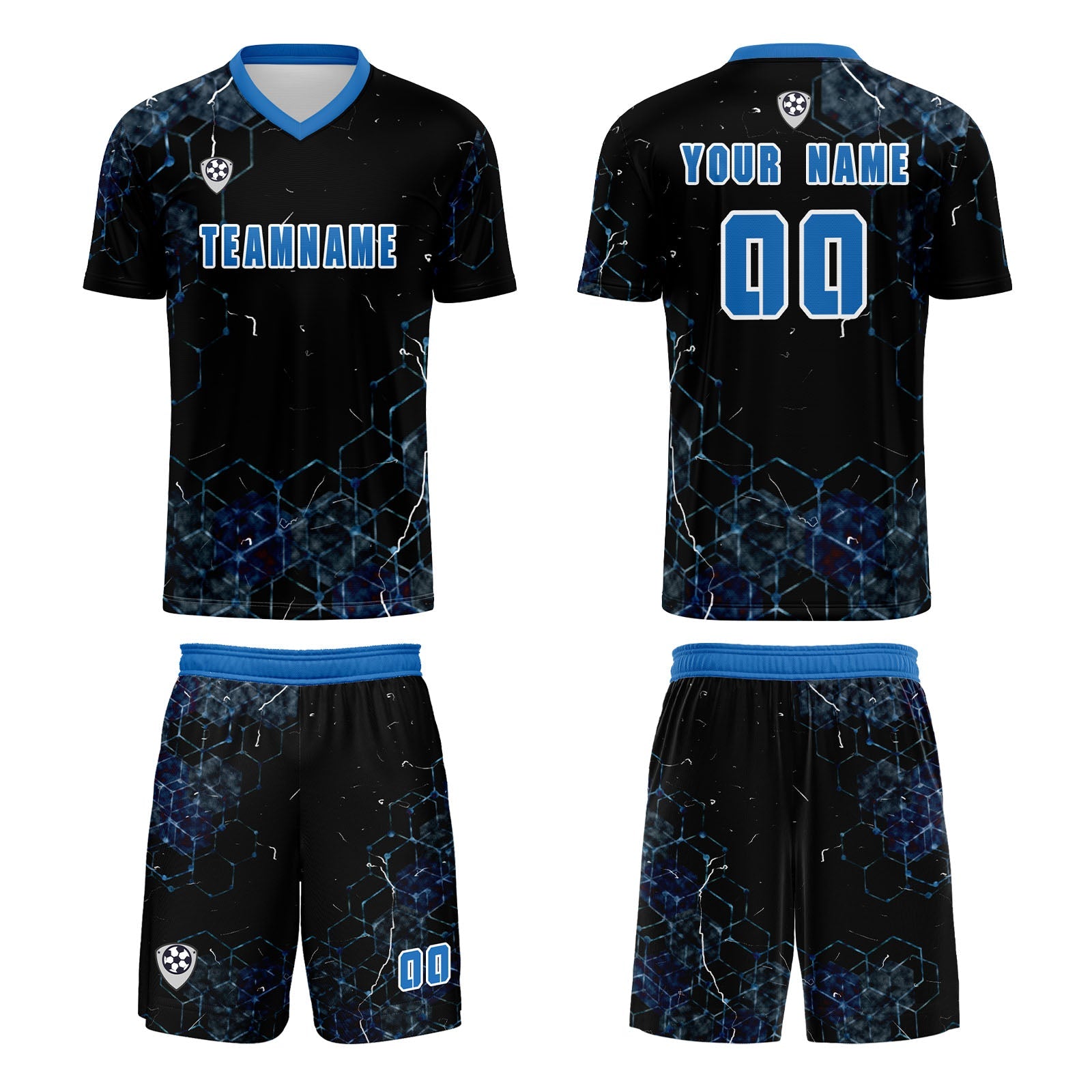 Conjunto personalizado de camiseta azul para niños y adultos