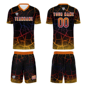 Conjunto personalizado de camiseta de fútbol negra y naranja para niños y adultos