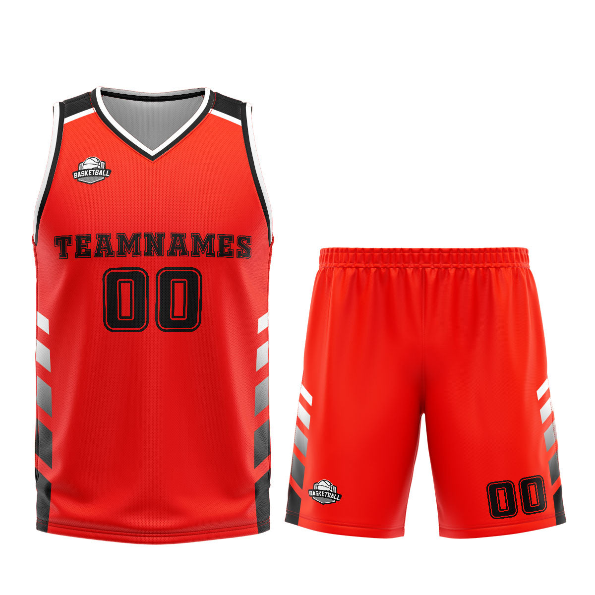 Uniforme de baloncesto personalizado rojo y negro con tu logotipo-nombre y número impresos