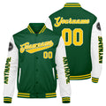 Chaquetas universitarias personalizadas en verde & amarillo y blanco para hombres & mujeres y jóvenes & Chaquetas Letterman personalizadas