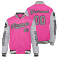 Chaquetas universitarias personalizadas en rosa y gris para hombres & mujeres y jóvenes & Chaquetas estilo Letterman personalizadas