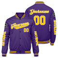 Chaquetas universitarias personalizadas en color morado y amarillo para hombres & mujeres y jóvenes & Chaquetas tipo Letterman personalizadas