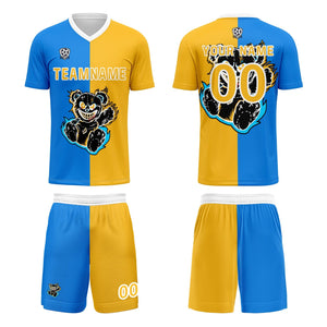 Conjunto personalizado de camiseta de fútbol azul y amarillo para niños y adultos