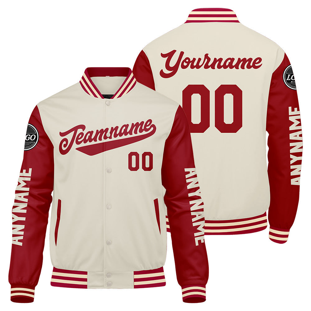Chaquetas universitarias personalizadas de color rojo crema para hombres & mujeres y jóvenes & Chaquetas Letterman personalizadas