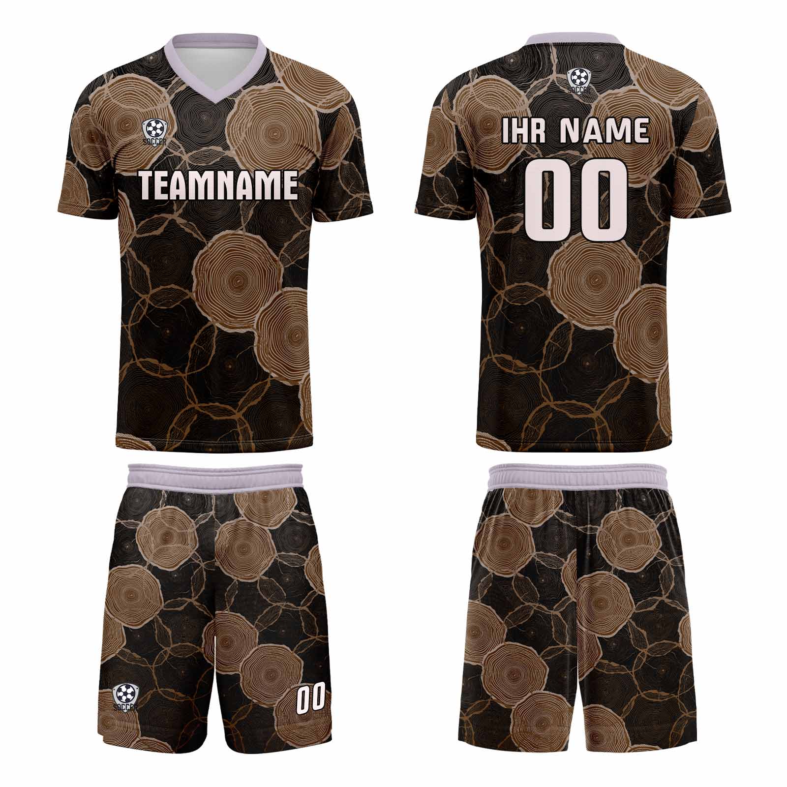 Conjunto personalizado de camiseta de uniforme negra y marrón para niños y adultos