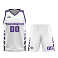 Uniforme de baloncesto personalizado blanco y morado con tu logotipo-nombre y número impresos
