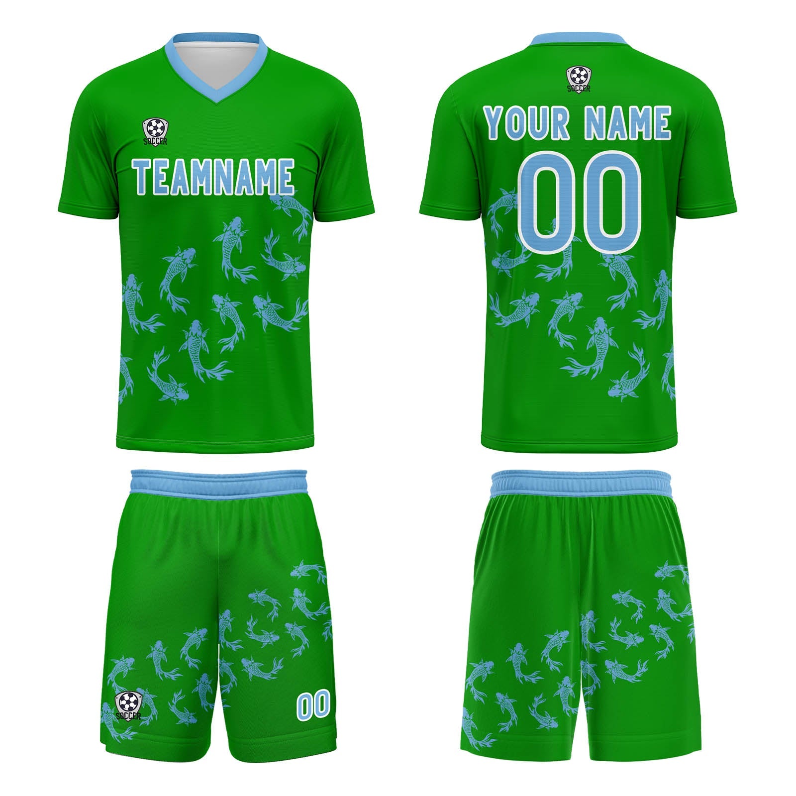 Conjunto personalizado de camiseta de fútbol verde césped para niños y adultos