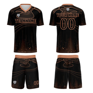 Conjunto personalizado de camiseta de fútbol negra y naranja para niños y adultos