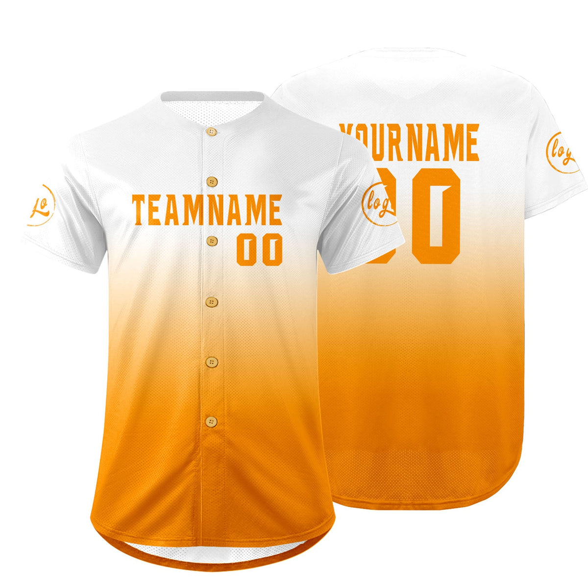 Camiseta de béisbol personalizada blanca y naranja con degradado uniformes de equipo con nombre y número