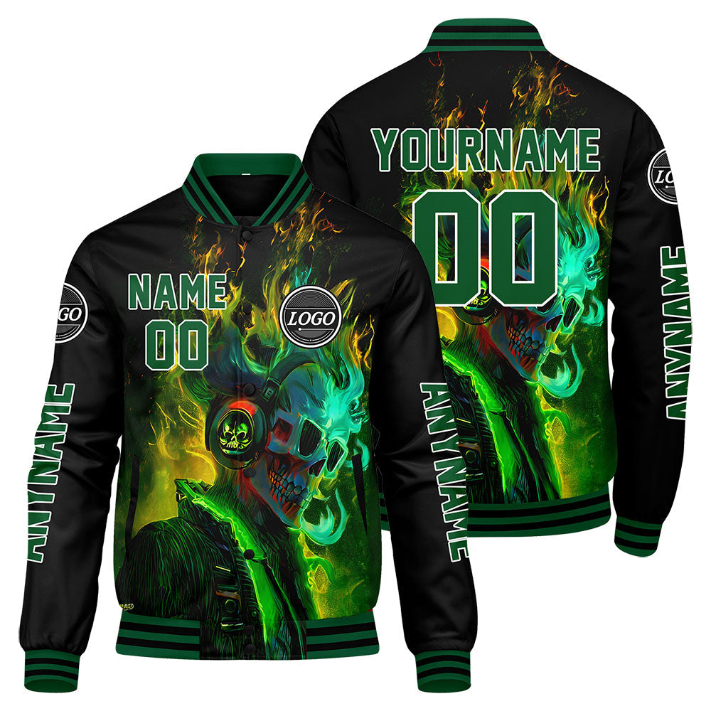 Chaquetas universitarias personalizadas en verde y negro para hombres & mujeres y jóvenes & Chaquetas Letterman personalizadas